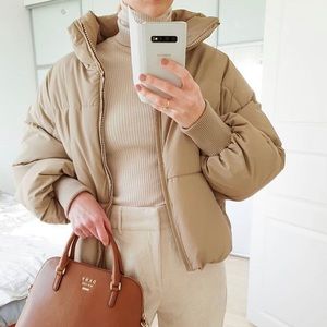 Zara Oversized Tan Puffer Jacket